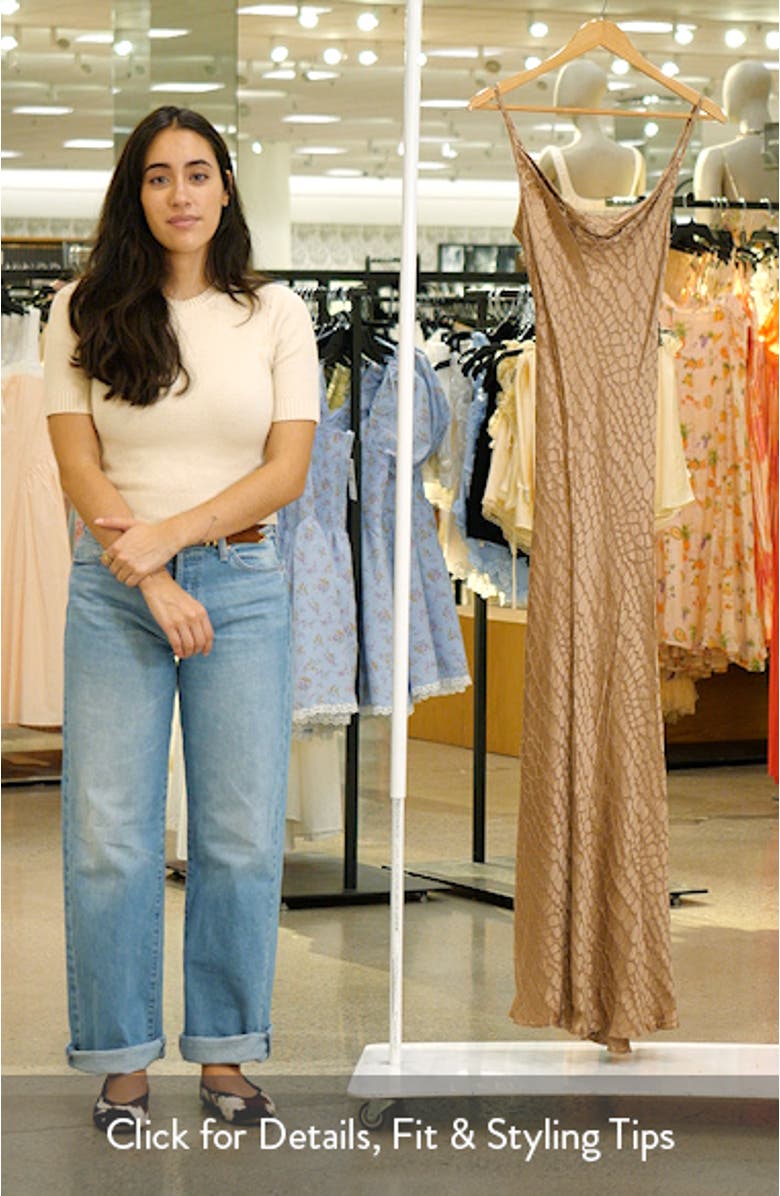 Christine Cowl Neck Burnout Satin Gown, sales video thumbnail