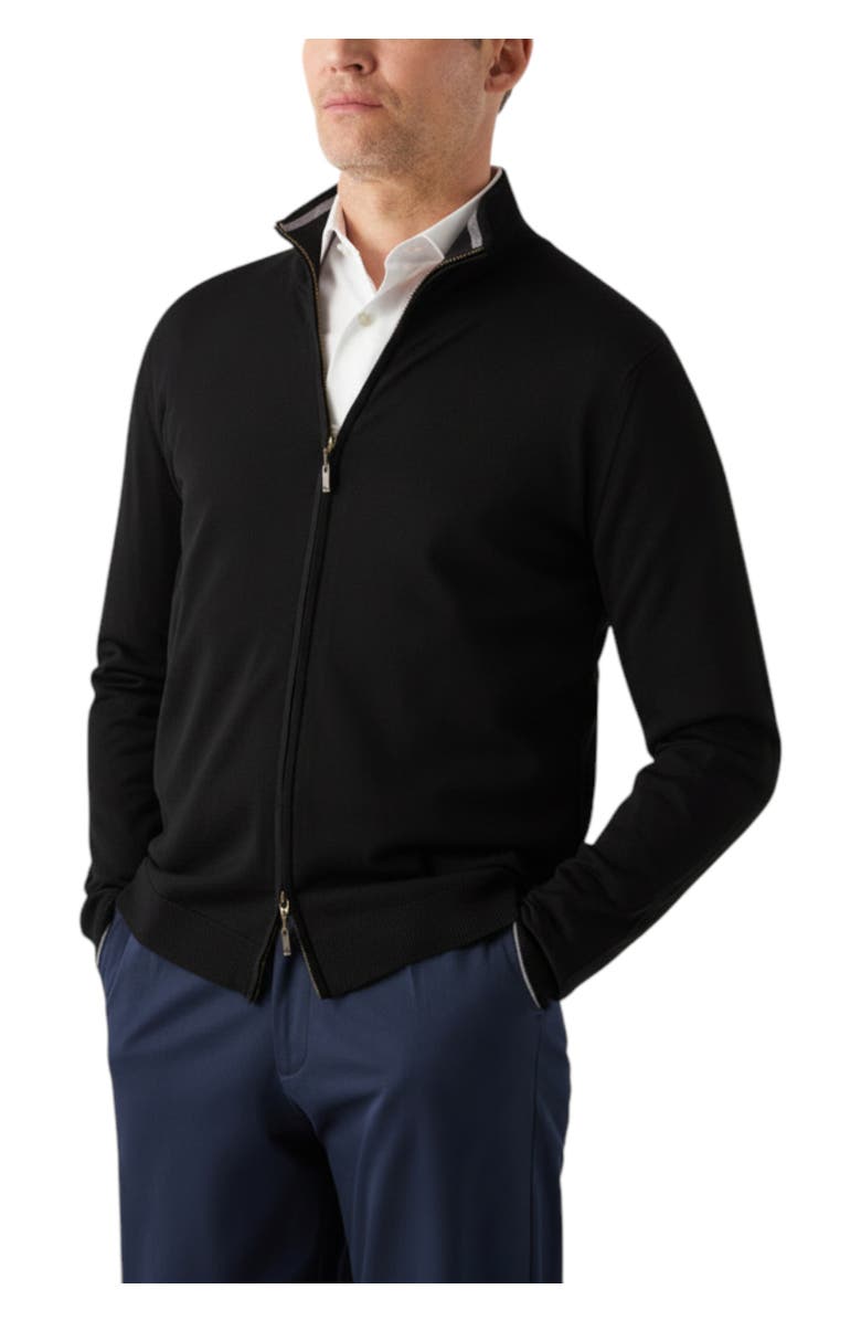 Robert Talbott Dalton Full Washable Merino Zip Sweater, Main, color, Black W/Gray Tipping