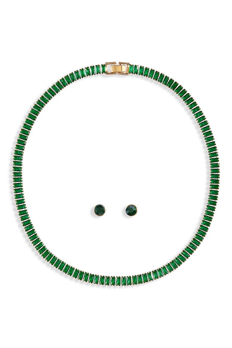 Tennis Necklace & Stud Earrings Set, Main, color, GOLD/EMERALD