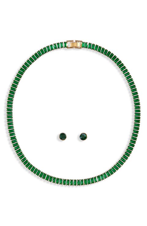 Tennis Necklace & Stud Earrings Set