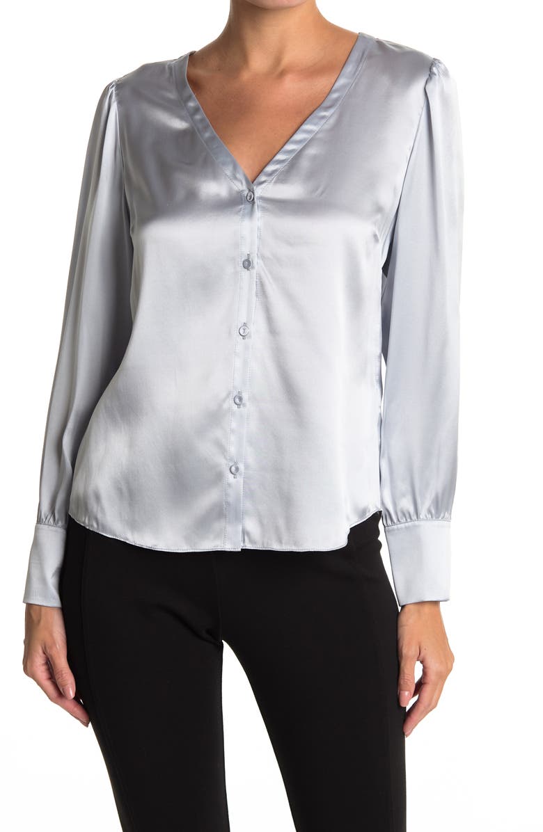 Rebecca Taylor Long Sleeve Silk Charmeuse Top, Main, color, 