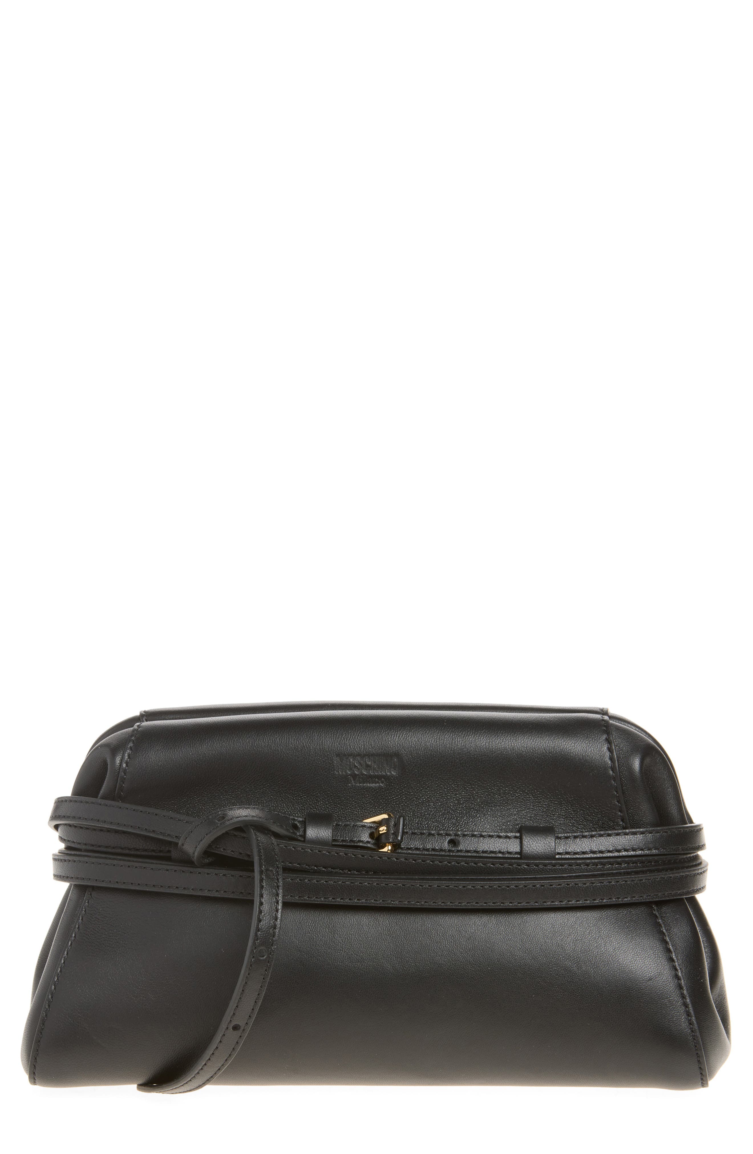 Soft Leather Clutch, Main, color, BLACK
