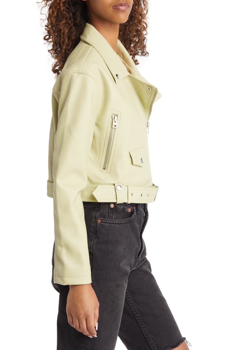 Faux Leather Biker Jacket, Alternate, color, LIGHT GREEN