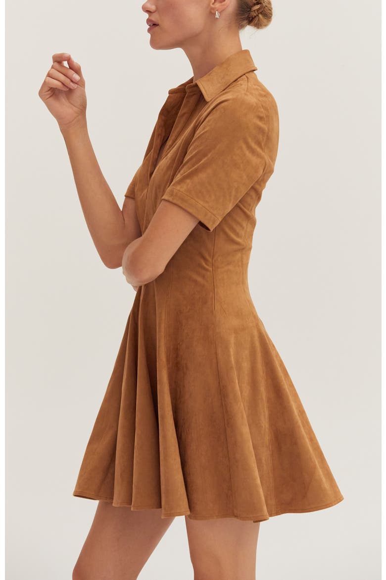 Fit and Flare Polo Suede Mini Dress, Alternate, color, Camel