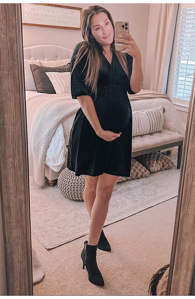 PinkBlush Velvet Wrap Front Babydoll Dress, Alternate, color, Black