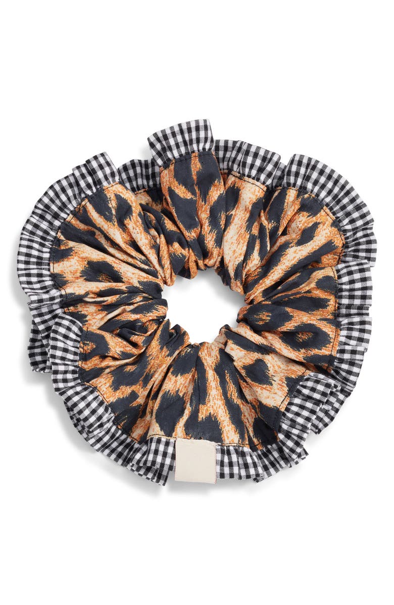 Damson Madder Frill Edge Scrunchie, Alternate, color, Leopard