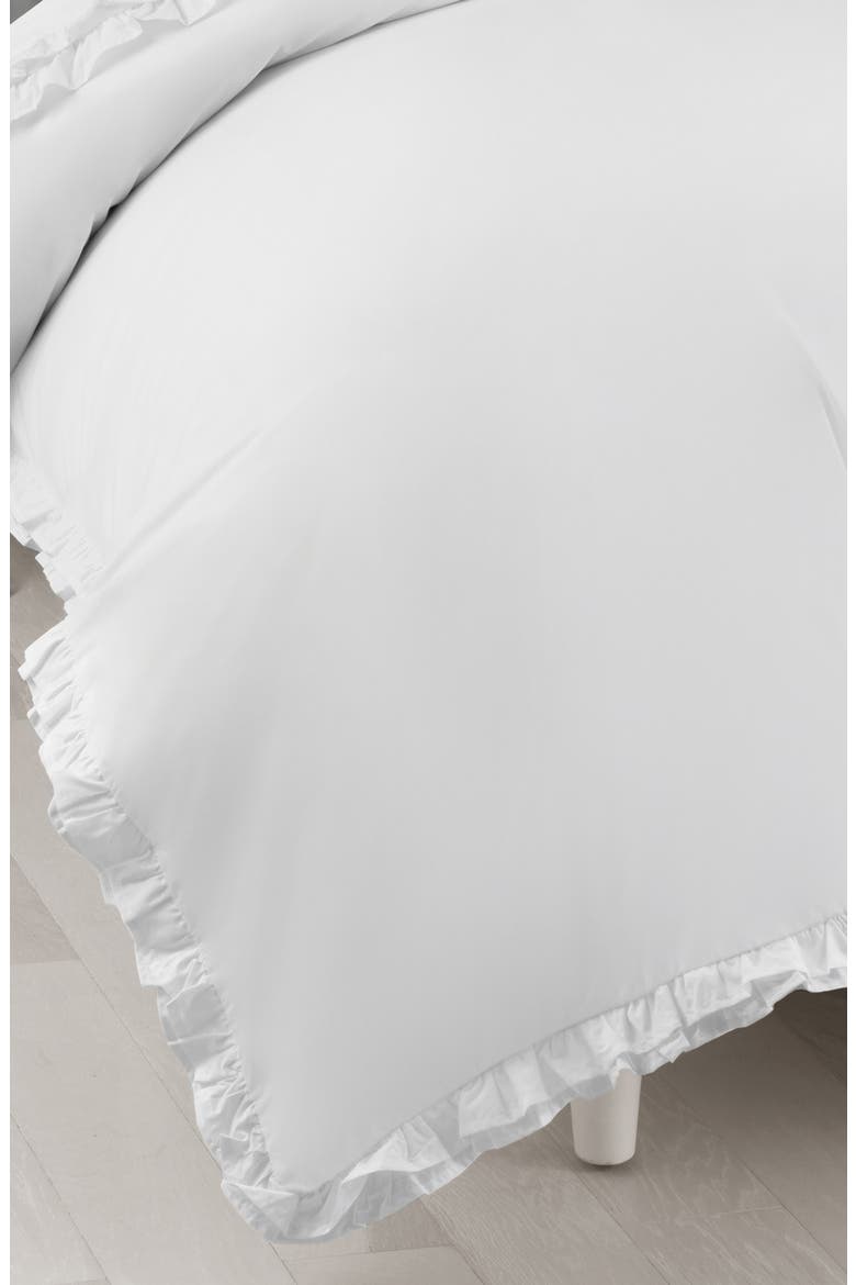 Percale Cotton Double Ruffle Duvet Set, Alternate, color, WHITE/ WHITE