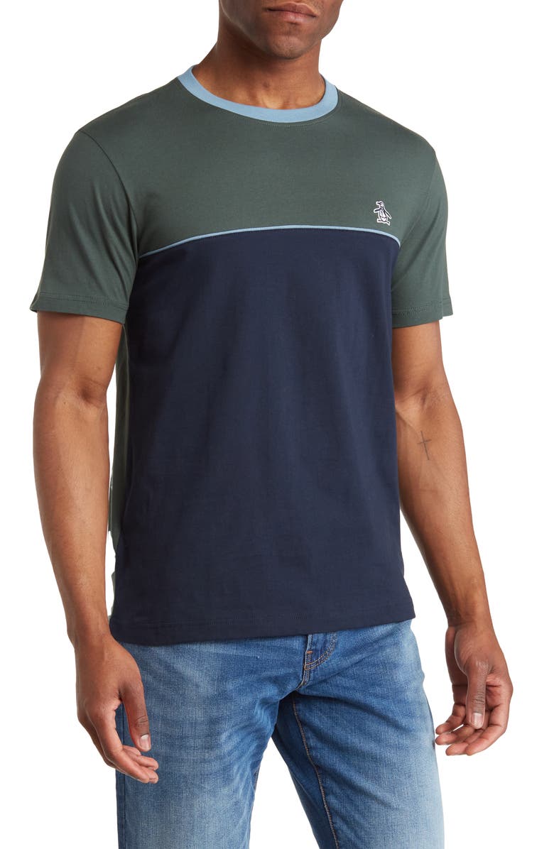 Original Penguin Colorblock Crew T-Shirt, Main, color, Deep Forest