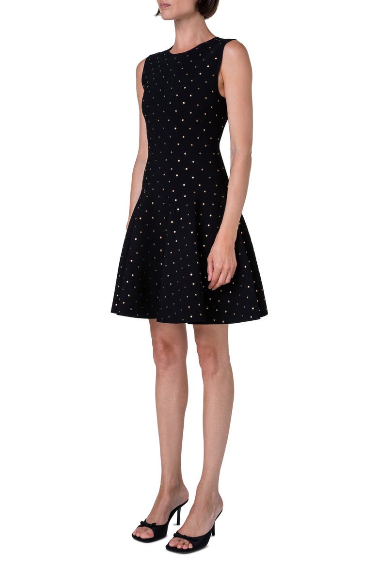 Stud Detail Sleeveless Fit & Flare Dress, Alternate, color, BLACK