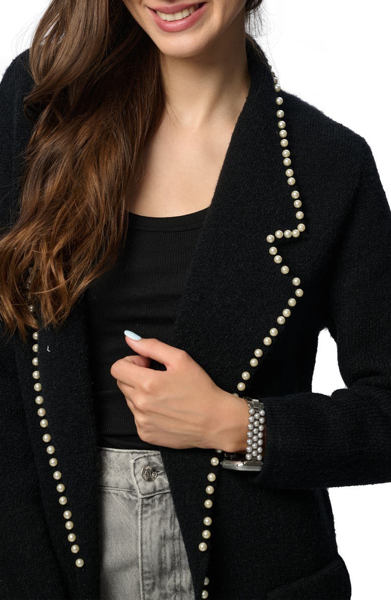 SAACHI Faux Pearl Cardigan Jacket, Alternate, color, Black