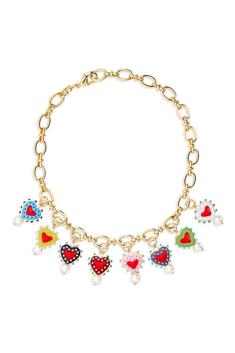 Nyla Crystal Heart Charm Collar Necklace, Main, color, GOLD