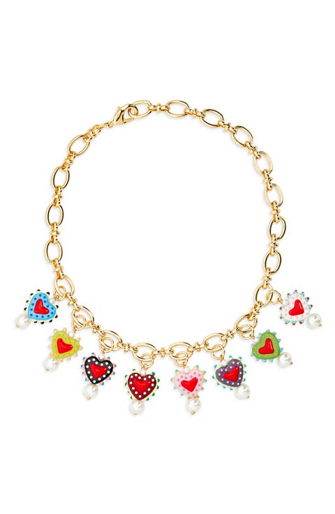Nyla Crystal Heart Charm Collar Necklace