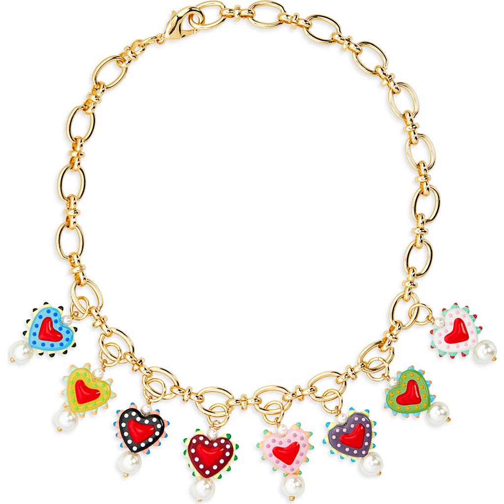 Eye Candy Los Angeles Nyla Crystal Heart Charm Collar Necklace In Multi