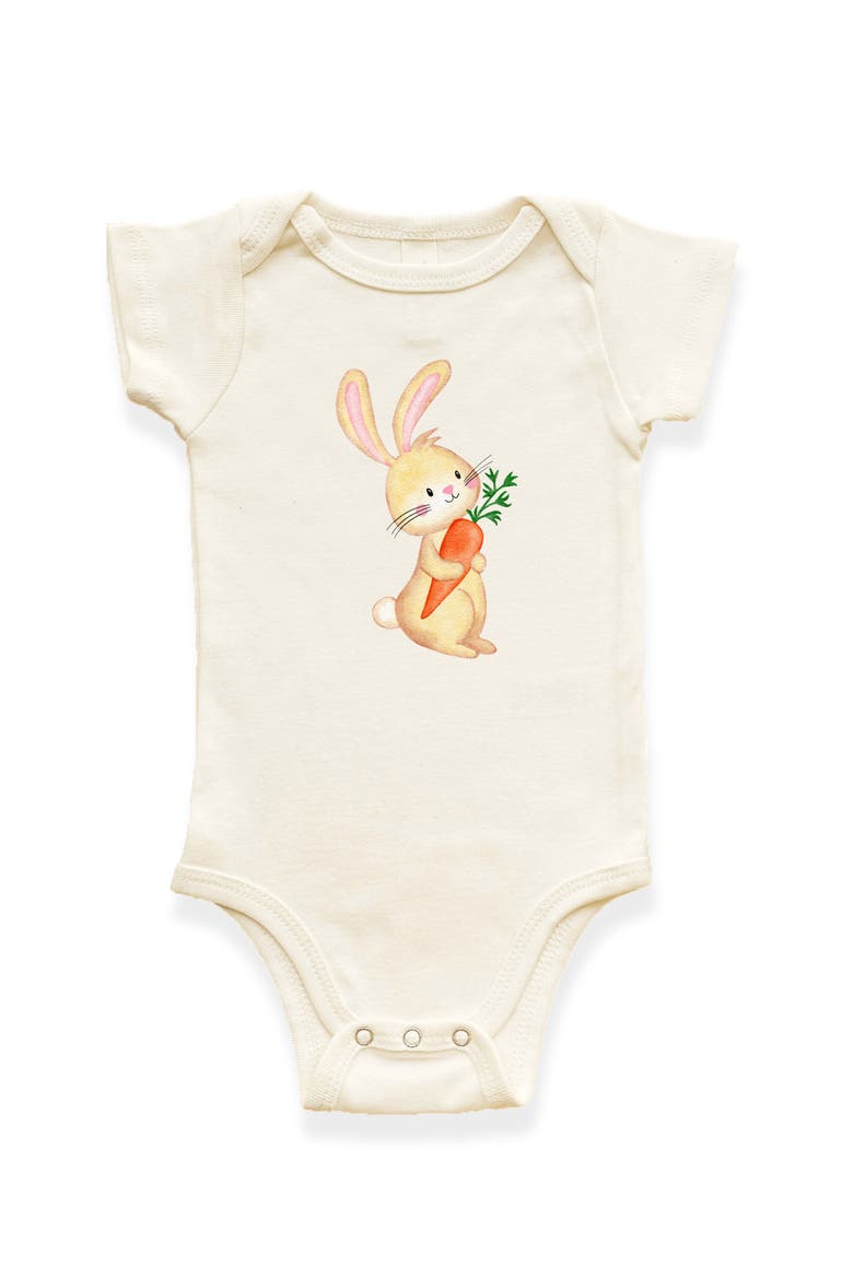 Bunny with Carrot Organic Baby Bodysuit, Main, color, Natural