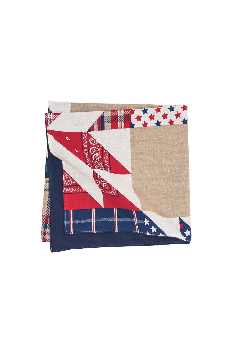 Levi Patriotic Patchwork 100% Cotton Set of 6 Cloth Napkins, Alternate, color, Red