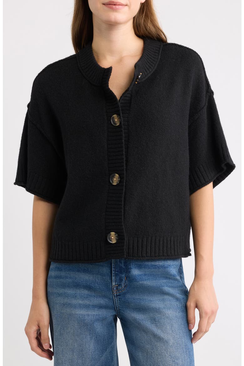 Broome Short Sleeve Crop Cardigan, Alternate, color, BLACK