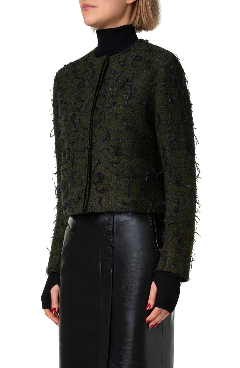 Akris Bea Sequin Bouclé Short Jacket, Alternate, color, Kale Green
