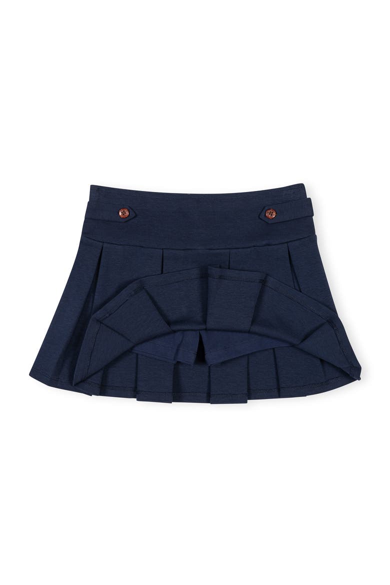 Kids' Ponte Pleated Button Tab Skort, Alternate, color, Navy