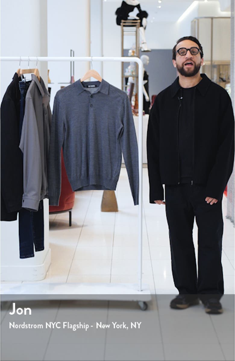 Embroidered Logo Long Sleeve Merino Wool Polo Sweater, sales video thumbnail