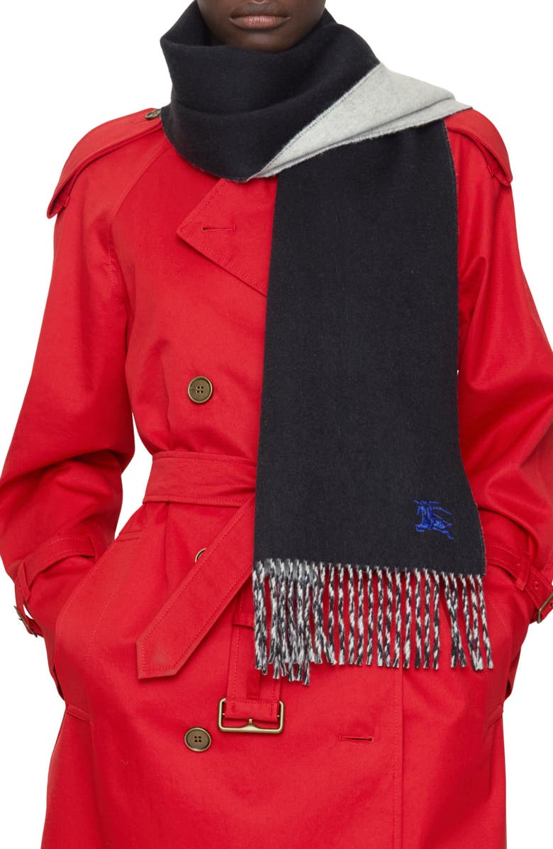 Burberry Reversible EKD Embroidered Cashmere Scarf, Alternate, color, Black/ Mitten Grey