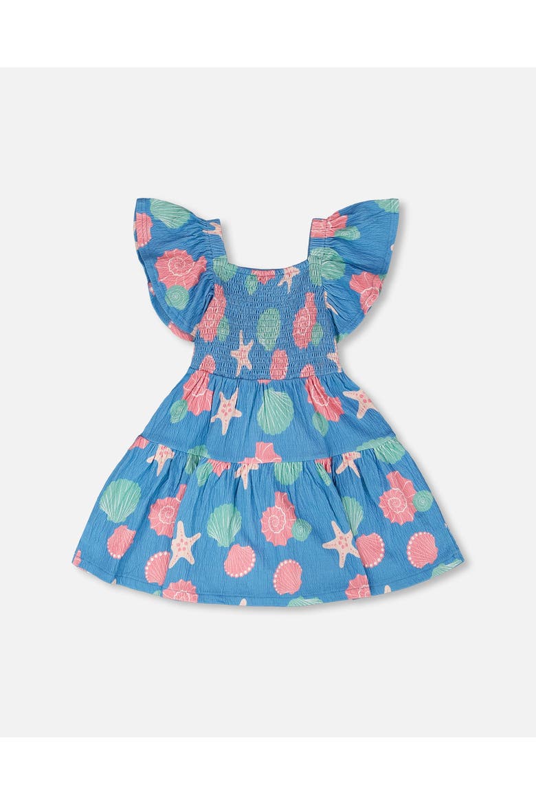 Short Sleeve Crinkle Jersey Shell Dress, Alternate, color, Blue Seashell Print