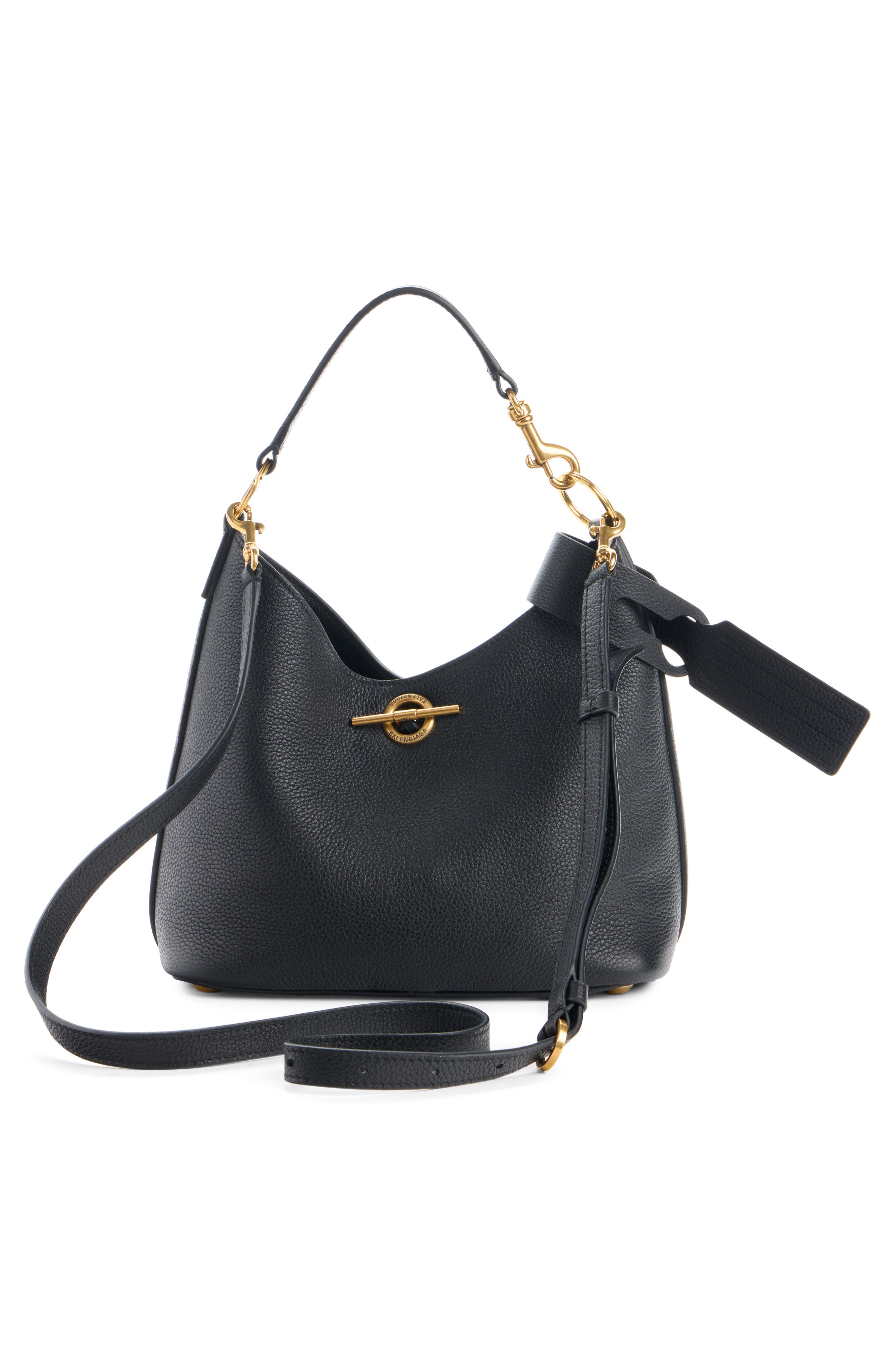 Balenciaga Small Carrie Grained Leather Hobo Bag, Alternate, color, 1000 Black