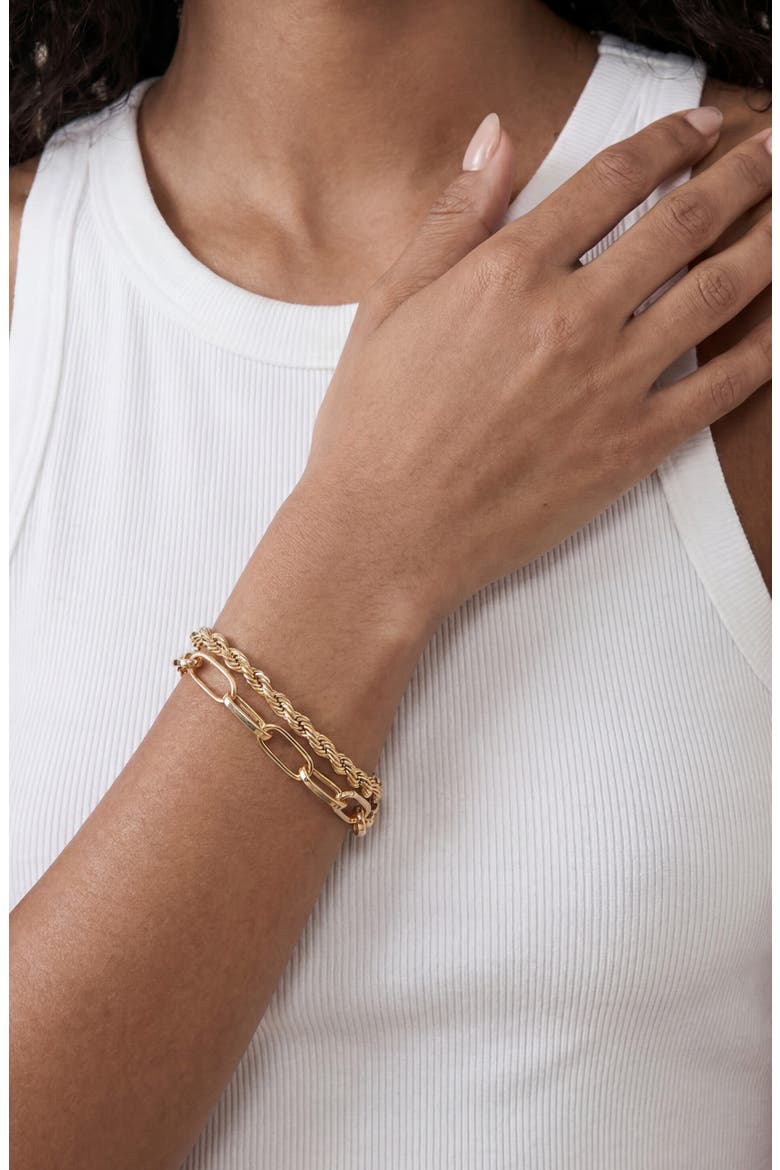 Paper Clip & Rope Chain Layered Bracelet, Alternate, color, GOLD