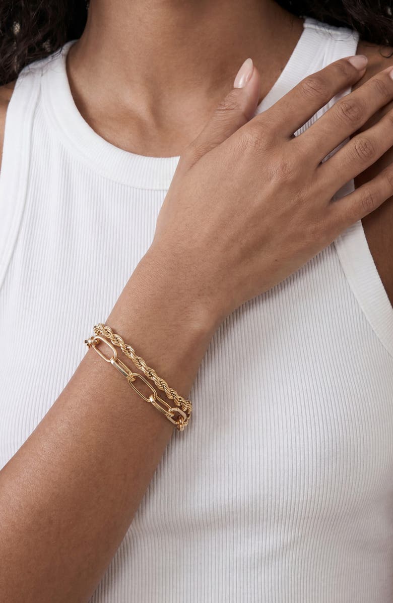 Ettika Paper Clip & Rope Chain Layered Bracelet, Alternate, color, Gold