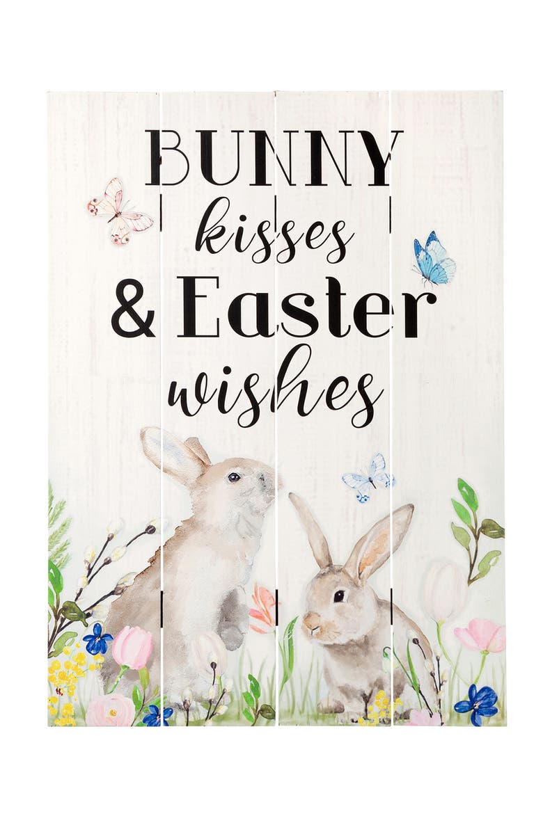 Glitzhome 18"H Easter Wooden Bunny Door Hanger, Main, color, White