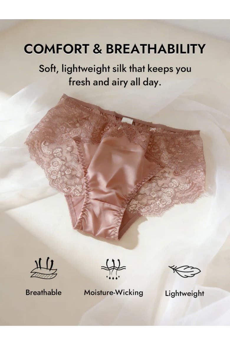 Pure Silk 3-Pack Lace Briefs Panties, Alternate, color, PaleMauve