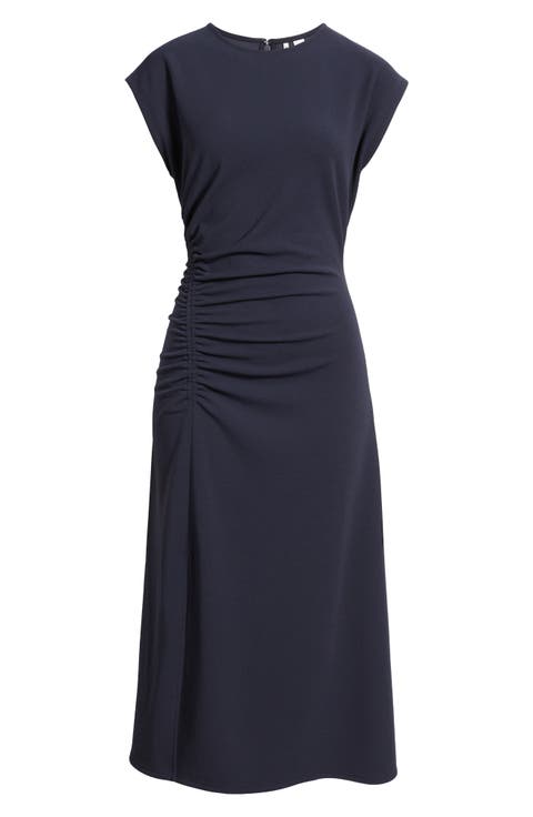 Side Ruched Knit Midi Dress