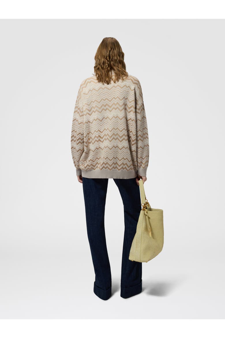 Zig Zag Viscose And Wool Turtleneck Sweater, Alternate, color, Beige