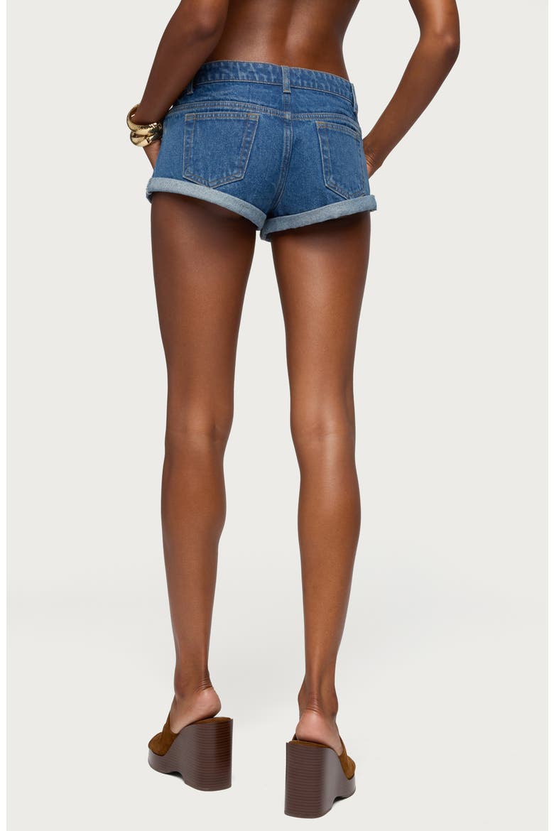 Cuffed Low Rise Denim Shorts, Alternate, color, BLUE WASHED