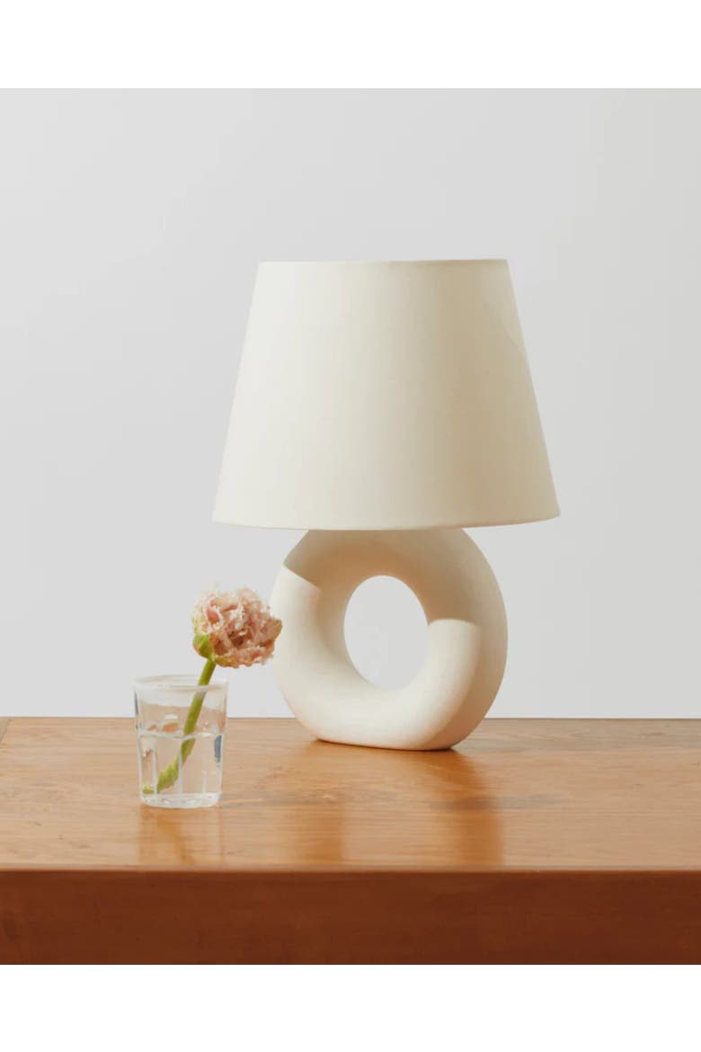 Chloe 15.5" LED Table Lamp with Off-White Ceramic Base and Cotton Shade, Alternate, color, Beige/Cream