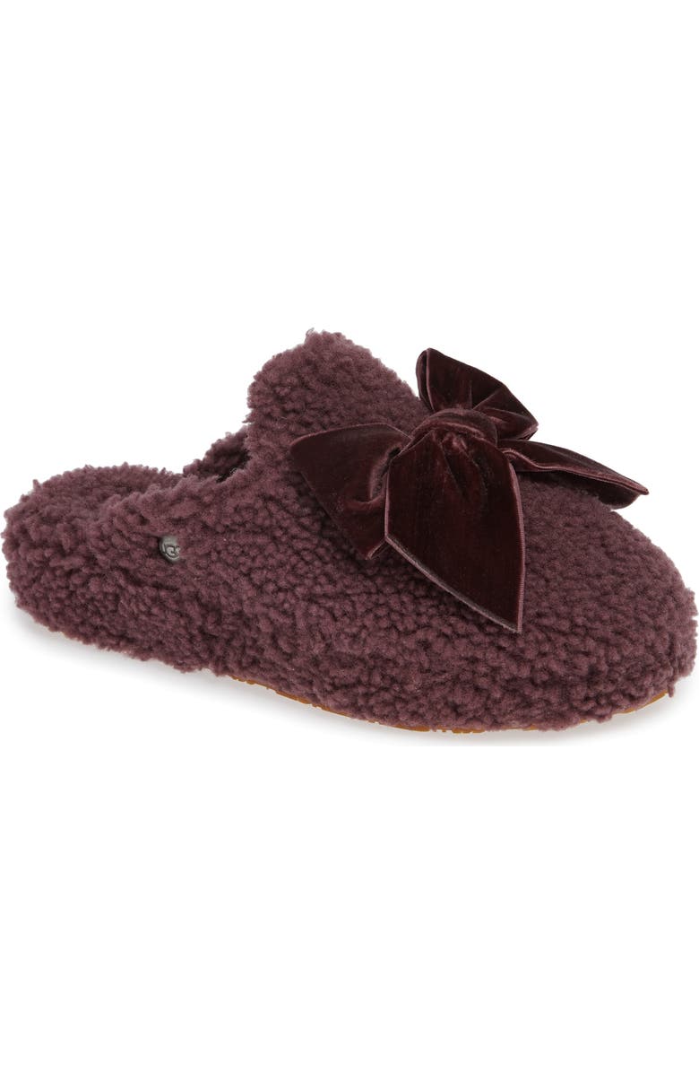 UGG<sup>®</sup> Addison Velvet Bow Genuine Shearling Slipper, Main, color,