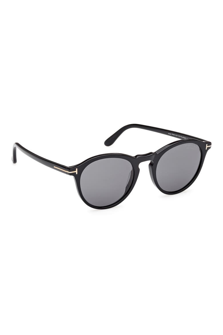 52mm Polarized Round Sunglasses, Alternate, color, SHINY BLACK / SMOKE POLARIZED