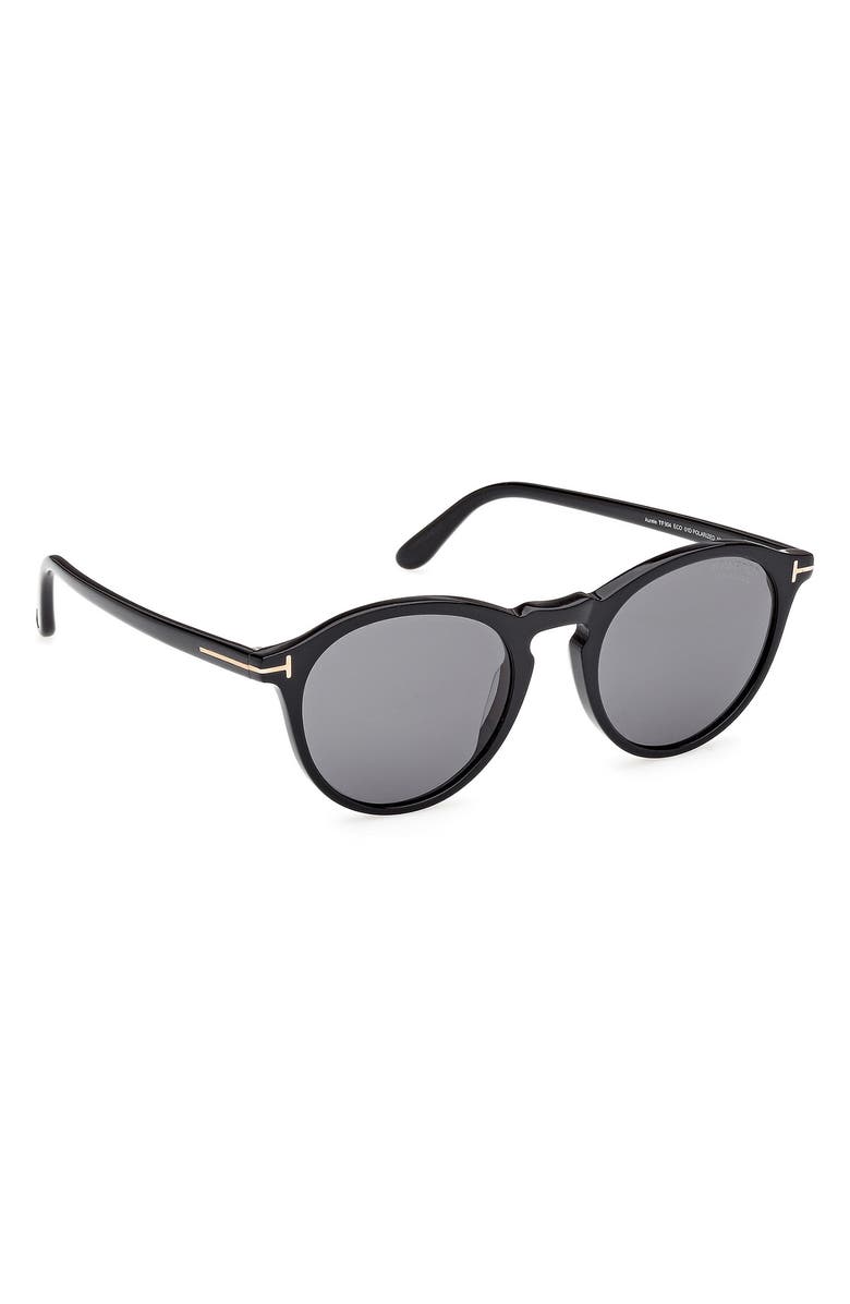 TOM FORD 52mm Polarized Round Sunglasses, Alternate, color, Shiny Black / Smoke Polarized