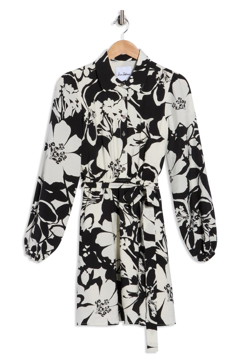 Floral Long Sleeve Shirtdress, Alternate, color, BLACK/ WHITE