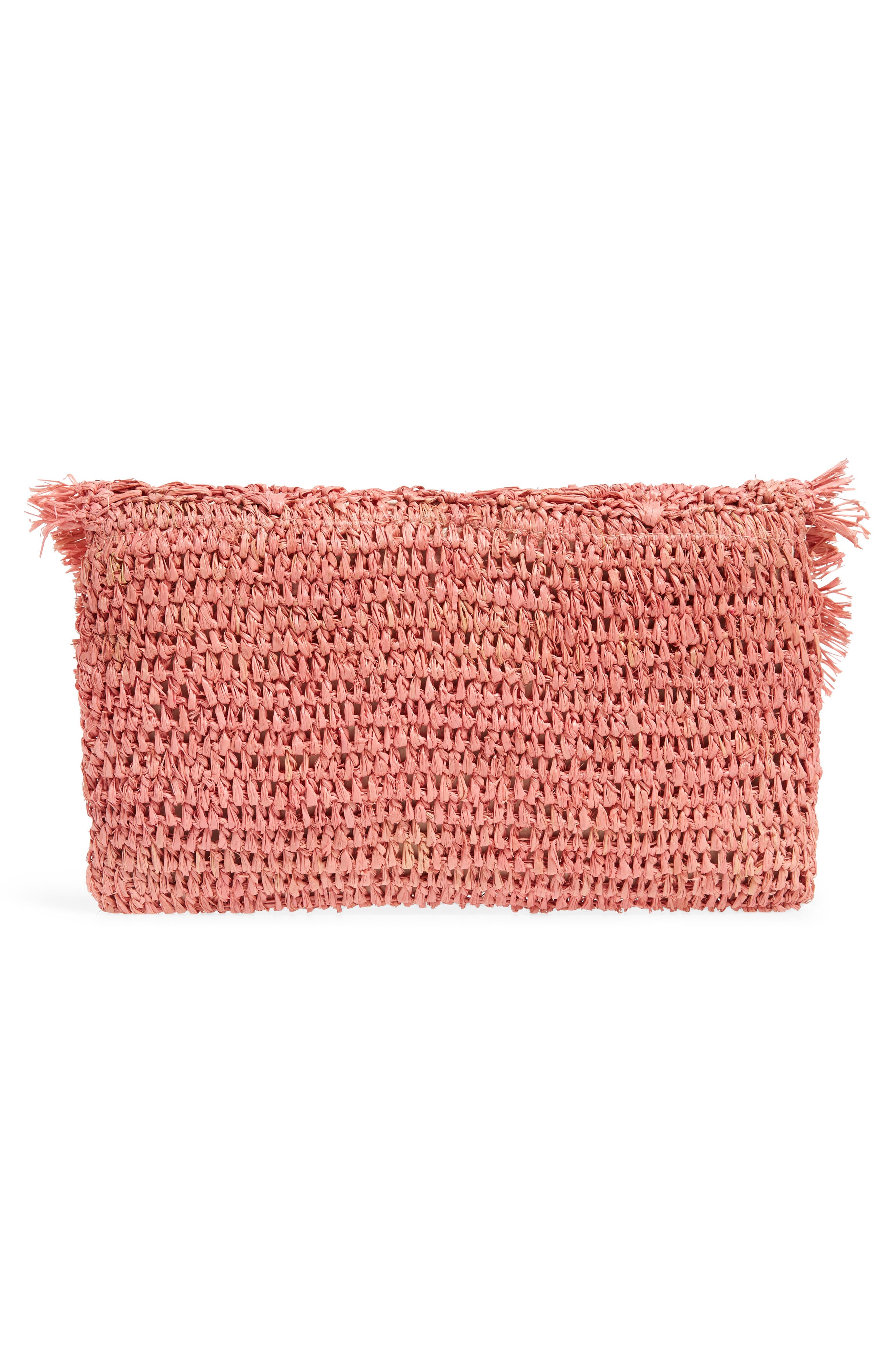 Woven Raffia Clutch, Alternate, color, PINK LEMONADE