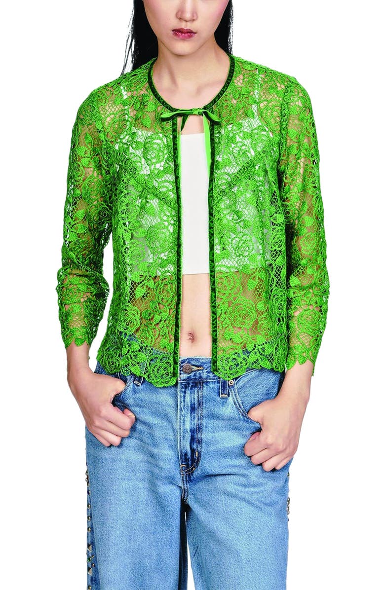 Anna Sui Rose Crochet Lace Bed Jacket, Alternate, color, Leaf Green