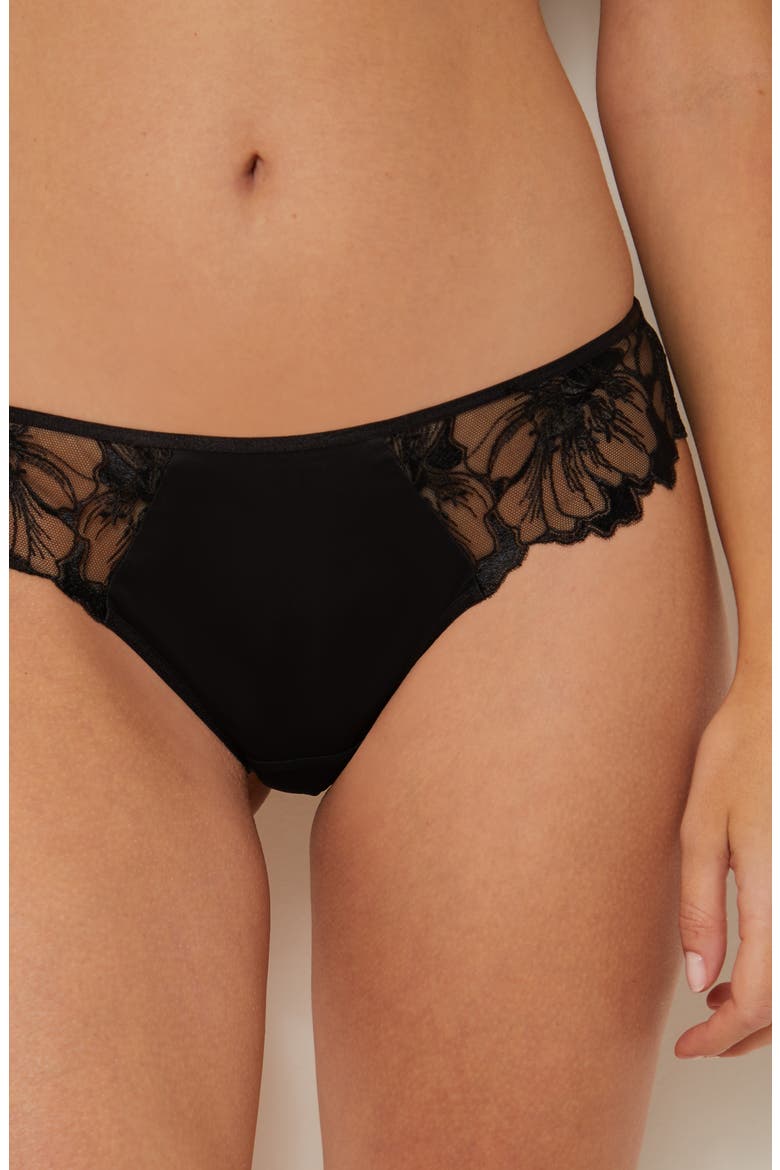 Amaryllis Lace & Satin Hipster Panties, Alternate, color, BLACK