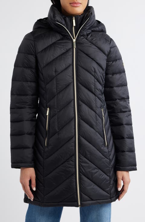 Chevron Quilted Parka with Bib Inset