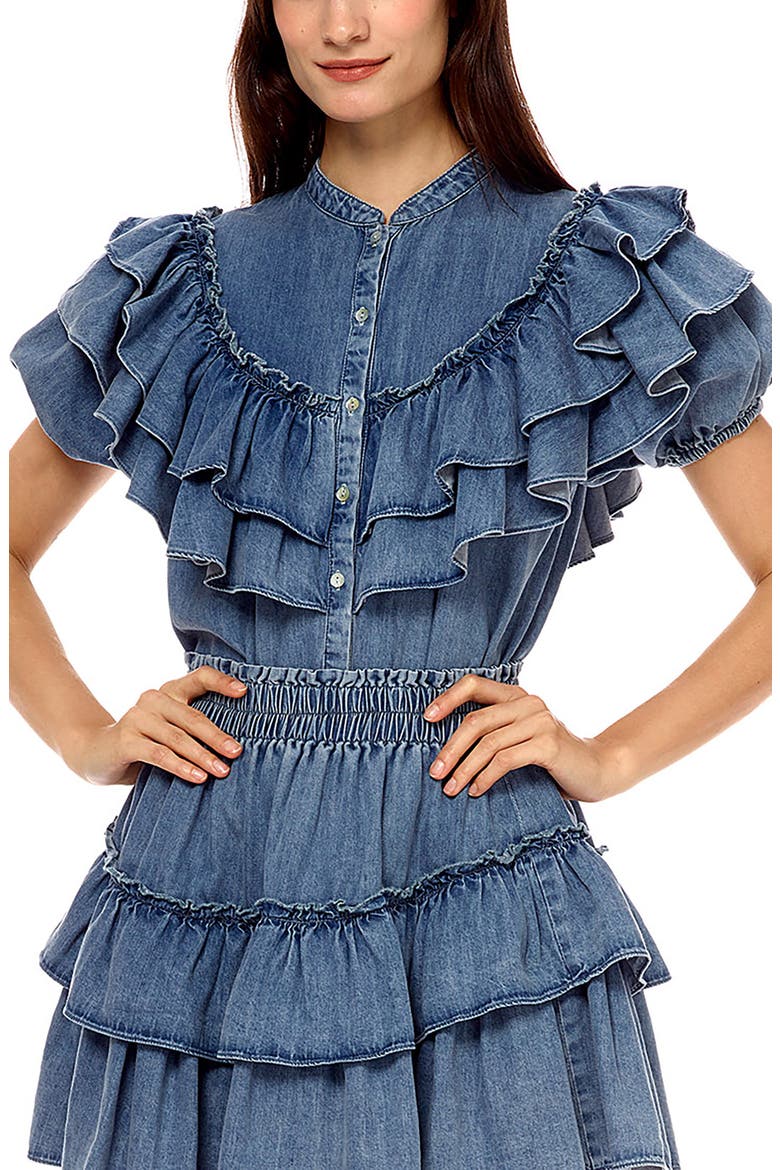Ruffle Washed Denim Top, Main, color, DENIM