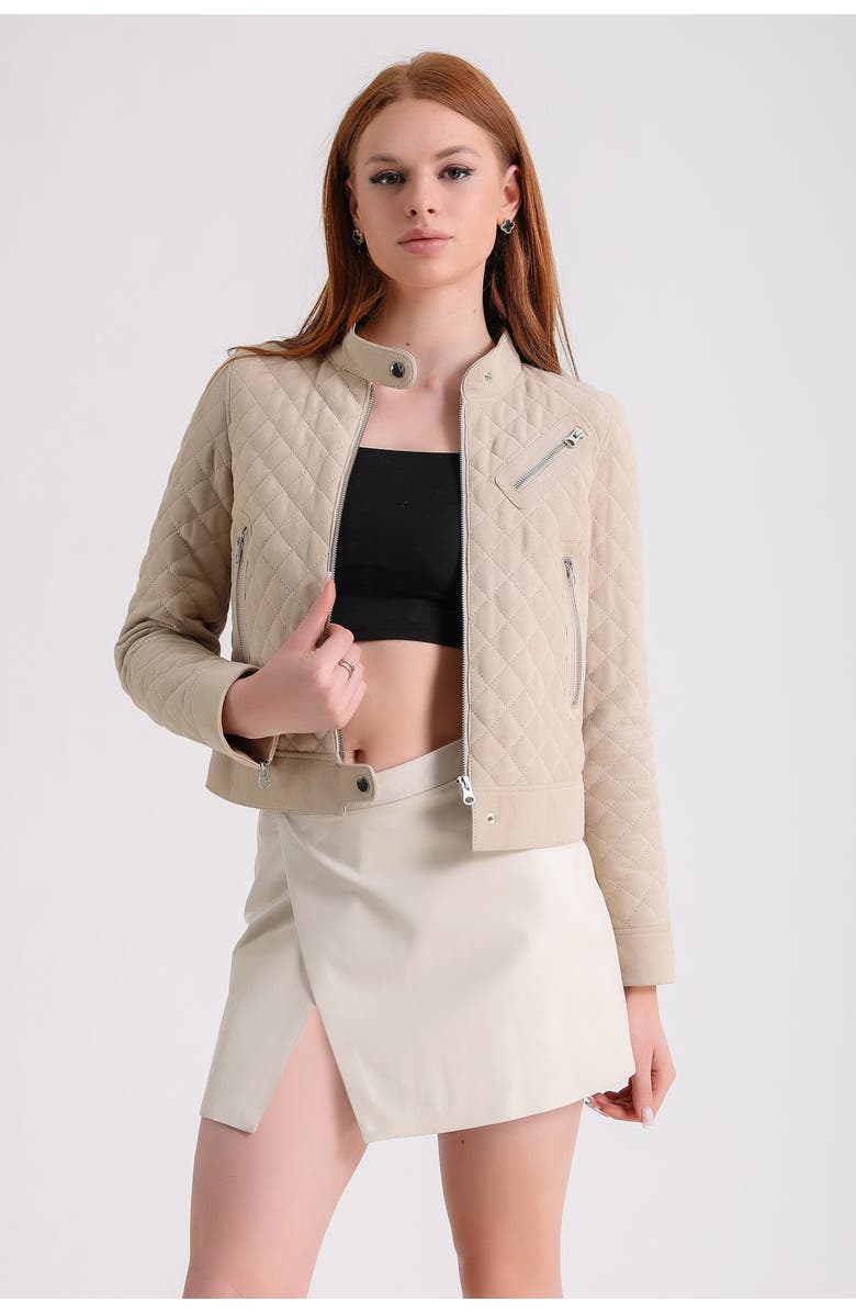 Furniq UK Lauren Suede Jacket, Alternate, color, Beige