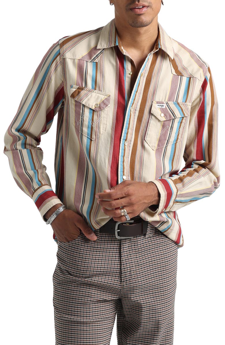 Wrangler x Leon Bridges Stripe Embroidered Logo Denim Snap-Up