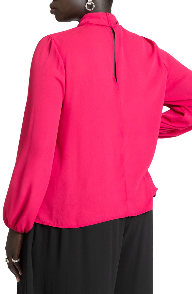 ELOQUII Twist Neck Balloon Sleeve Top, Alternate, color,