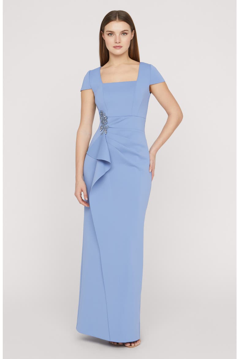 Matilda Bead Detail Cascade Ruffle Gown, Alternate, color, MANOR BLUE