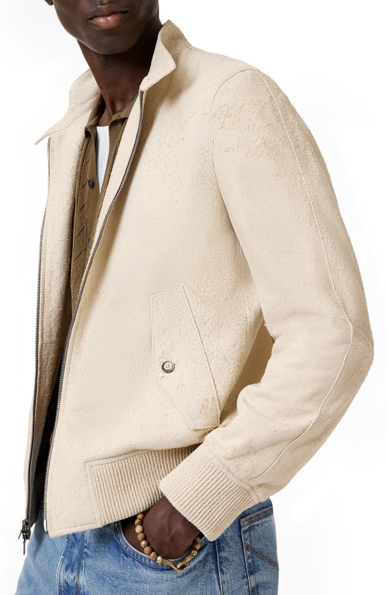 John Varvatos Nathan Distressed Suede Bomber Jacket, Alternate, color, Salt
