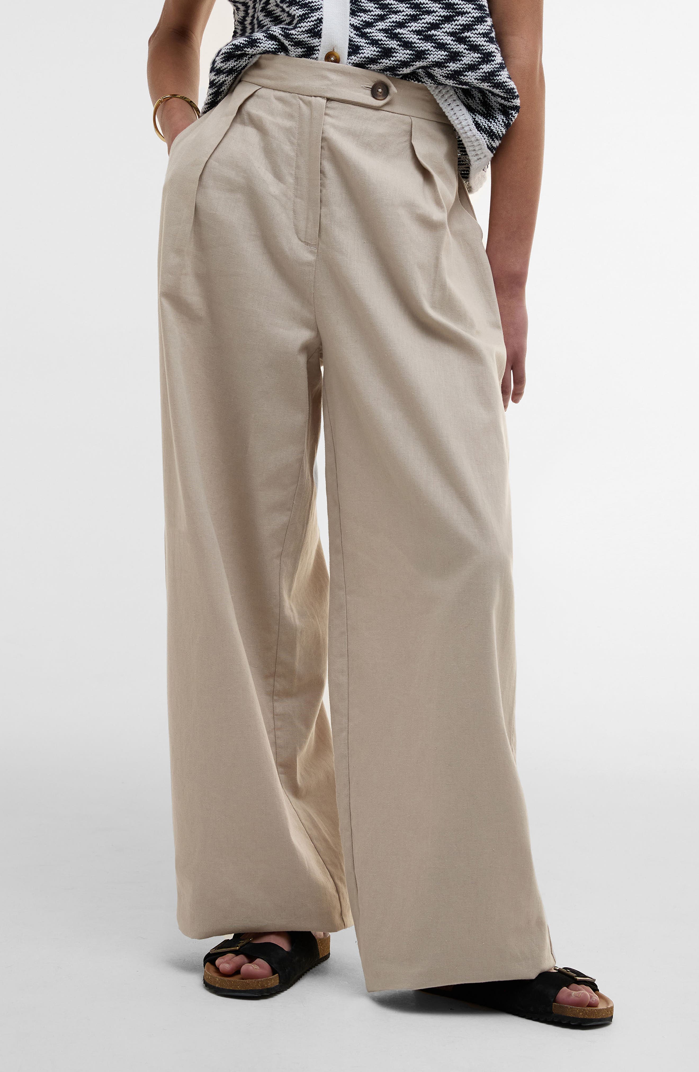 Barbour Lucy Pleated High Waist Cotton & Linen Pants