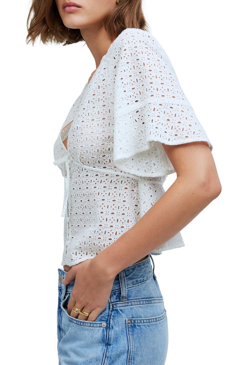 Eyelet Tie Front Top, Alternate, color, SOFT WHITE